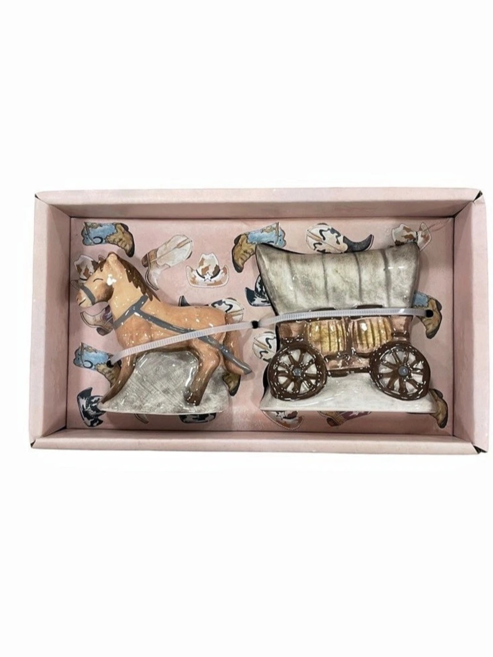 Blue Sky Clayworks Horse & Covered Wagon Salt & Pepper Shaker Set - NIB
